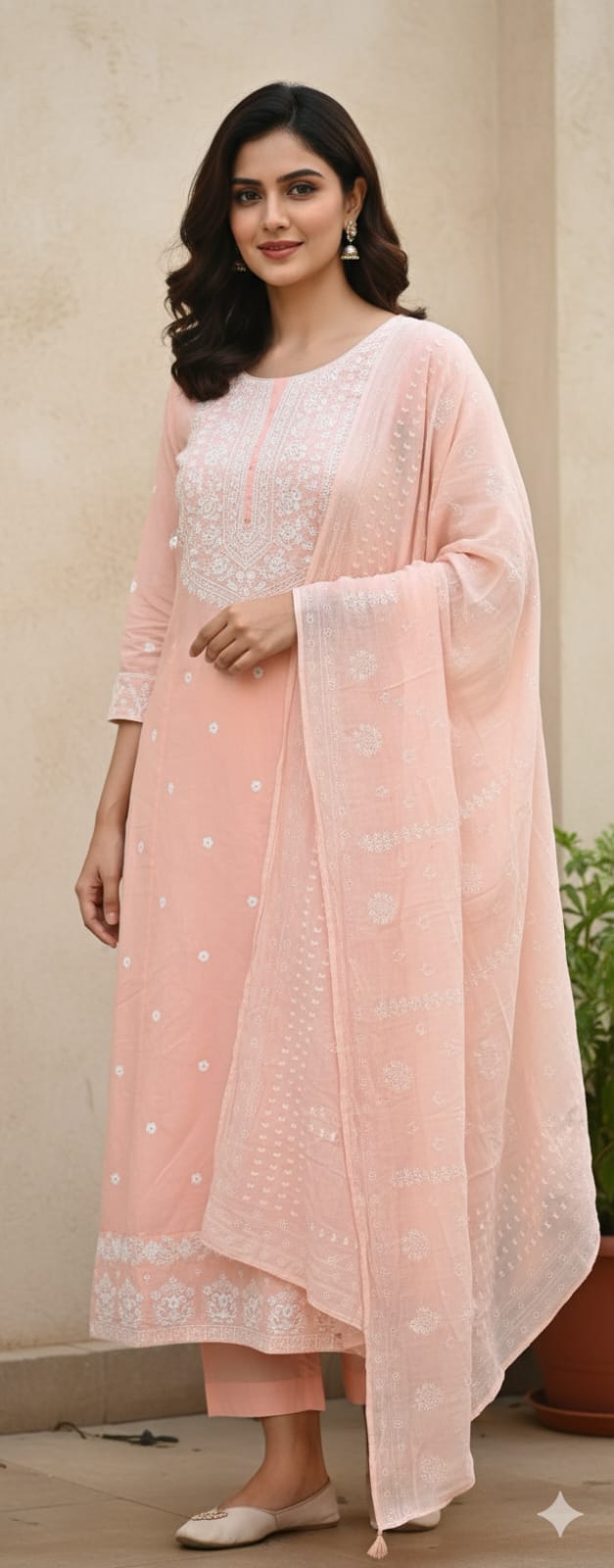Sri varahi fashions - Peach Chikankari Kurta Set